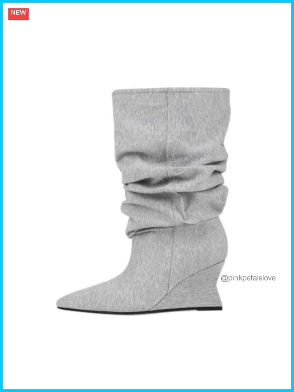 Slouchy Mid Calf Wedge Boots Pointed Toe Wide Calf Pull On Women's